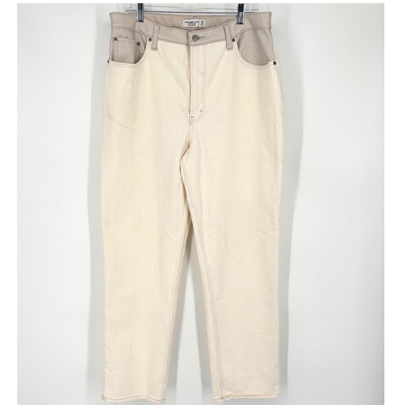 Abercrombie & Fitch 90s Straight High Rise Curve Love Jeans Sz 33 Faux Leather - Picture 3 of 13